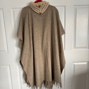 Wool Poncho w/ crochet trim collar and fringe bottom from Mexico